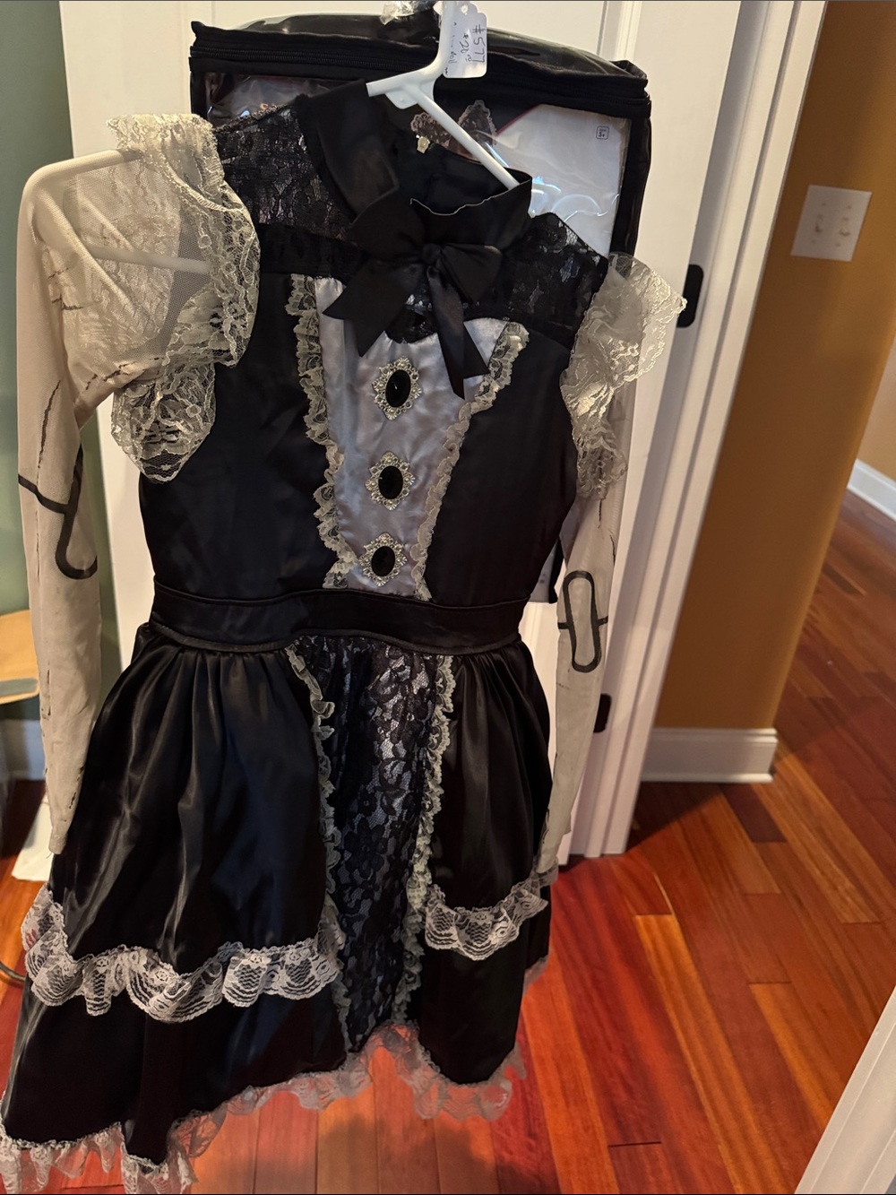 Black Lace Gothic Doll Kids Costume with Gray Accents